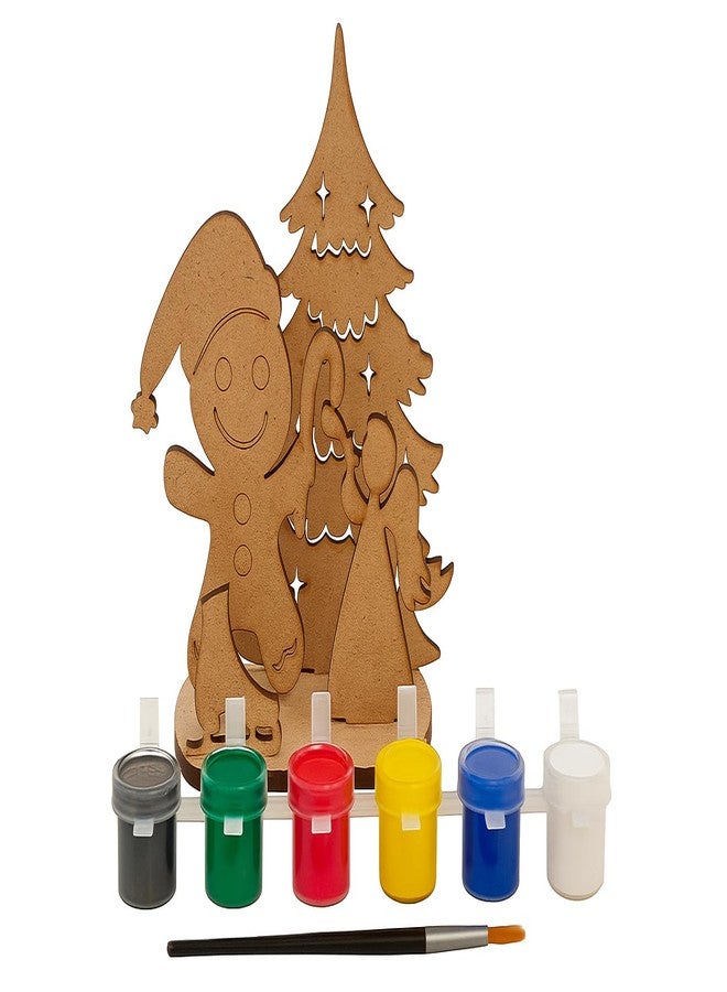 GreyArt DIY Christmas Wooden Painting Kit for Kids | MDF 3D Christmas Tree Craft Set with Gingerbread Man & Angel Cutouts | Includes Paints & Brush | Easy to Assemble Holiday Activity Kit for Boys & Girls(Style-2) - Image 1